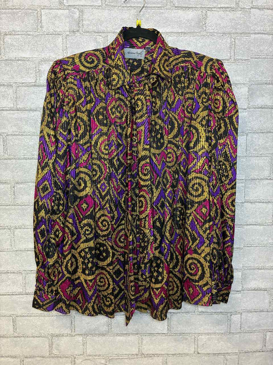 Adrianna Papell Size 10 Silk Vintage Gold Purple Pink and Black Abstract Pattern