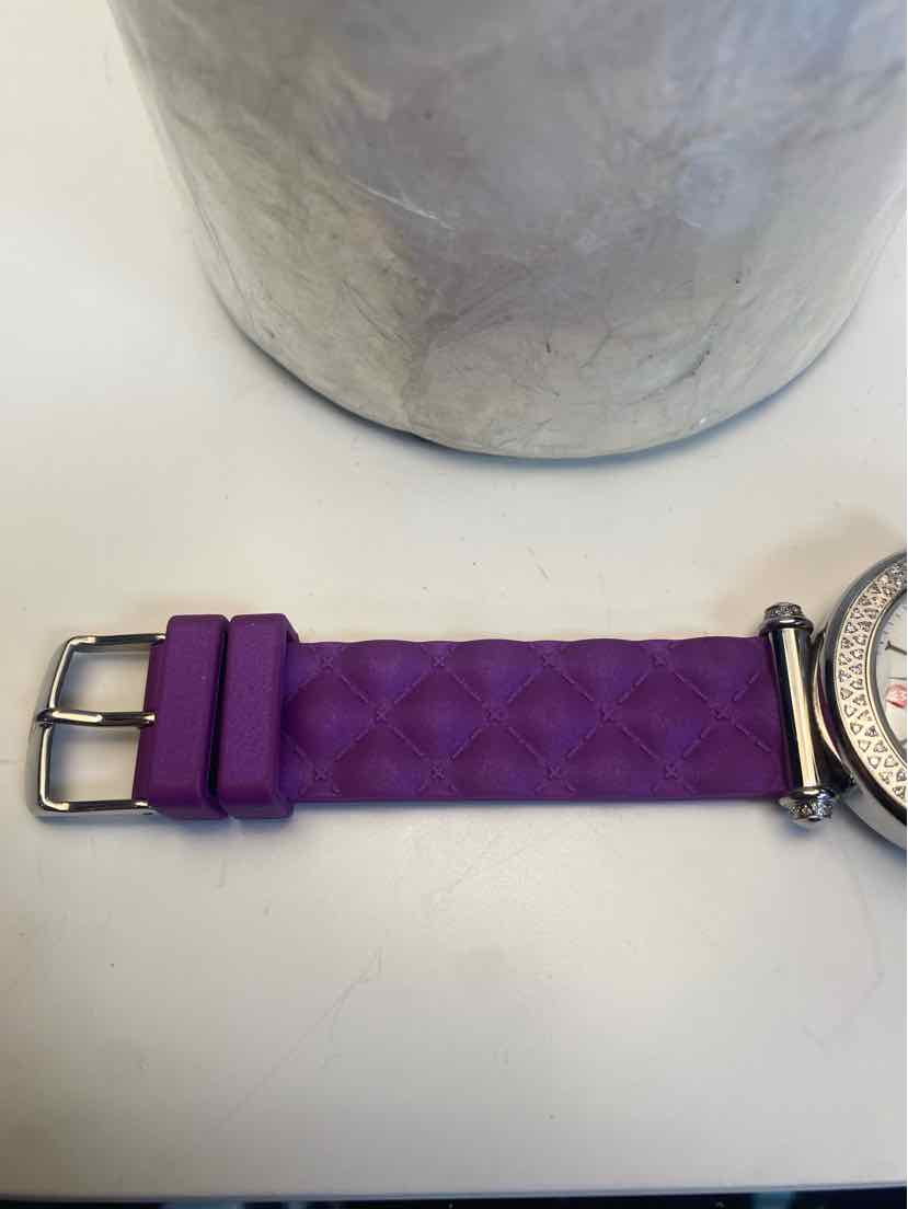 Michele Caber Watch w/ Diamond Bezel and Purple Quilted Silicone Strap
