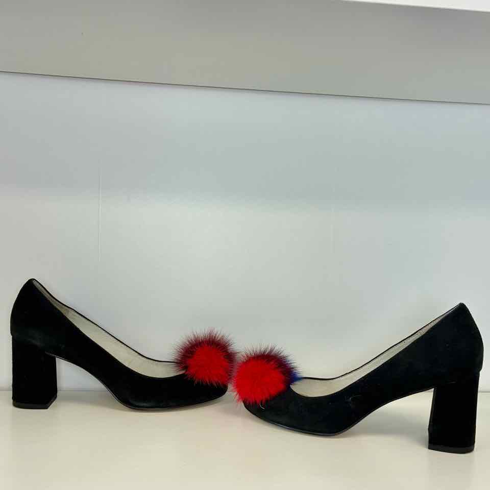 Bettye Mueller Black Suede Pumps with Pompom  7