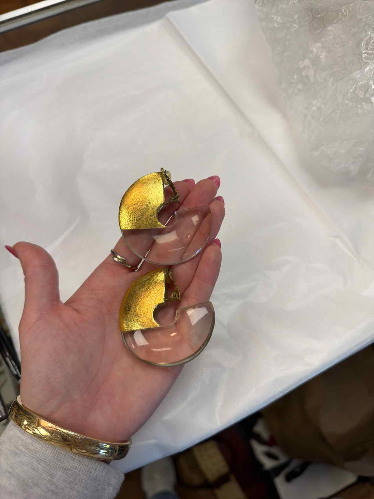 Clear and gold half circle shaped clip ons
