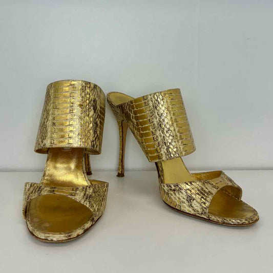 Manolo Blahnik Gold Python Mule Heel 37.5/ 7