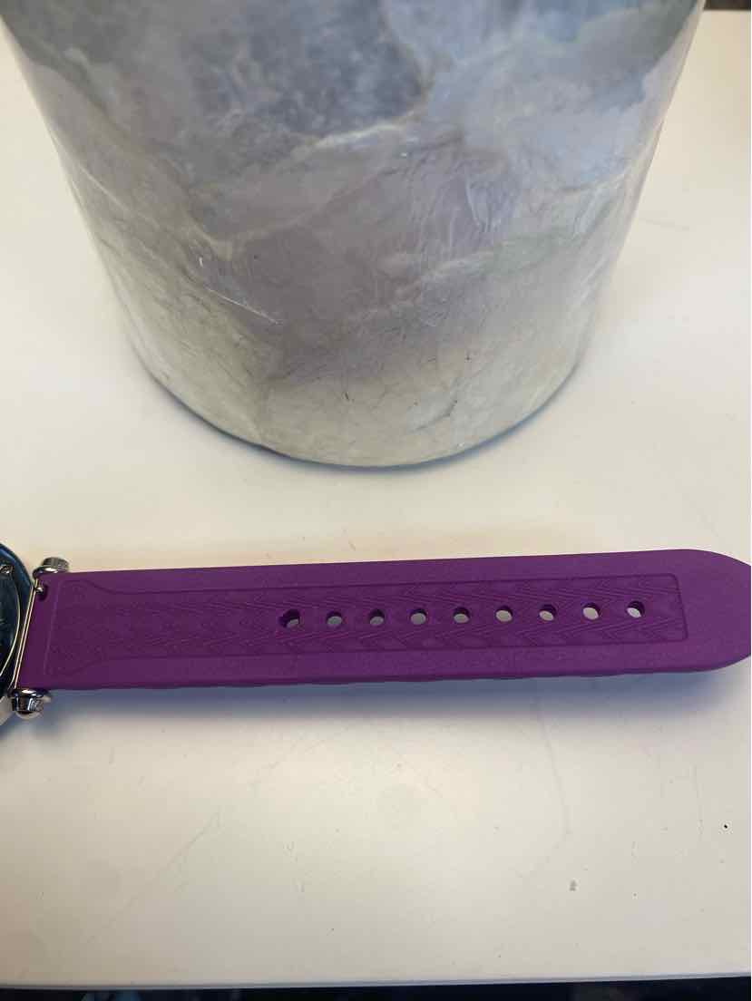 Michele Caber Watch w/ Diamond Bezel and Purple Quilted Silicone Strap