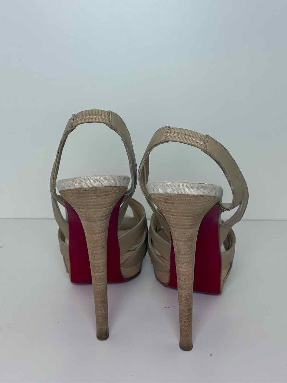 Loubutin Size 38.5 Taupe Strappy Stilleto Heels