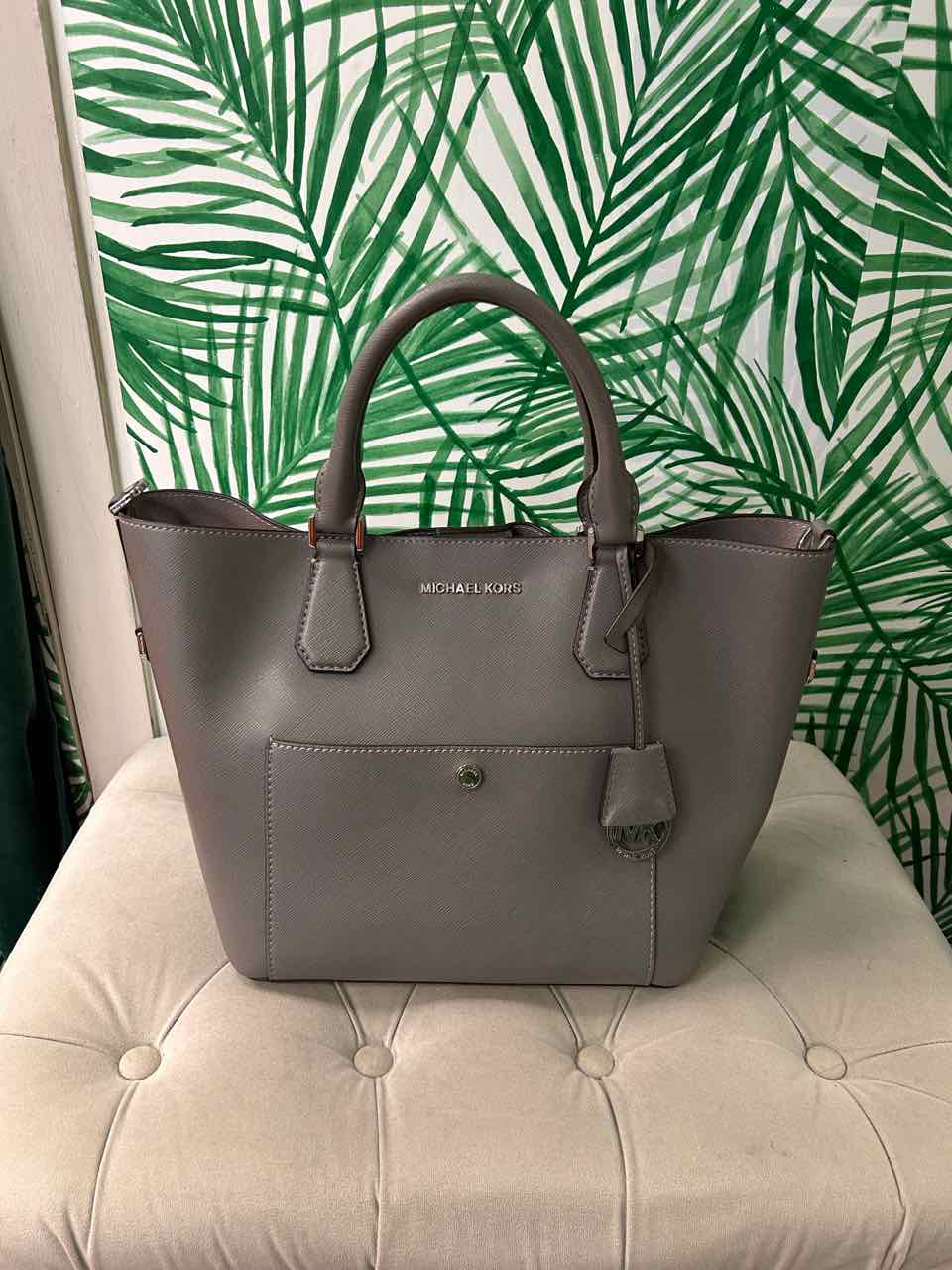 Michael Kors Grey Saffiano Leather Large Satchel Style Tote