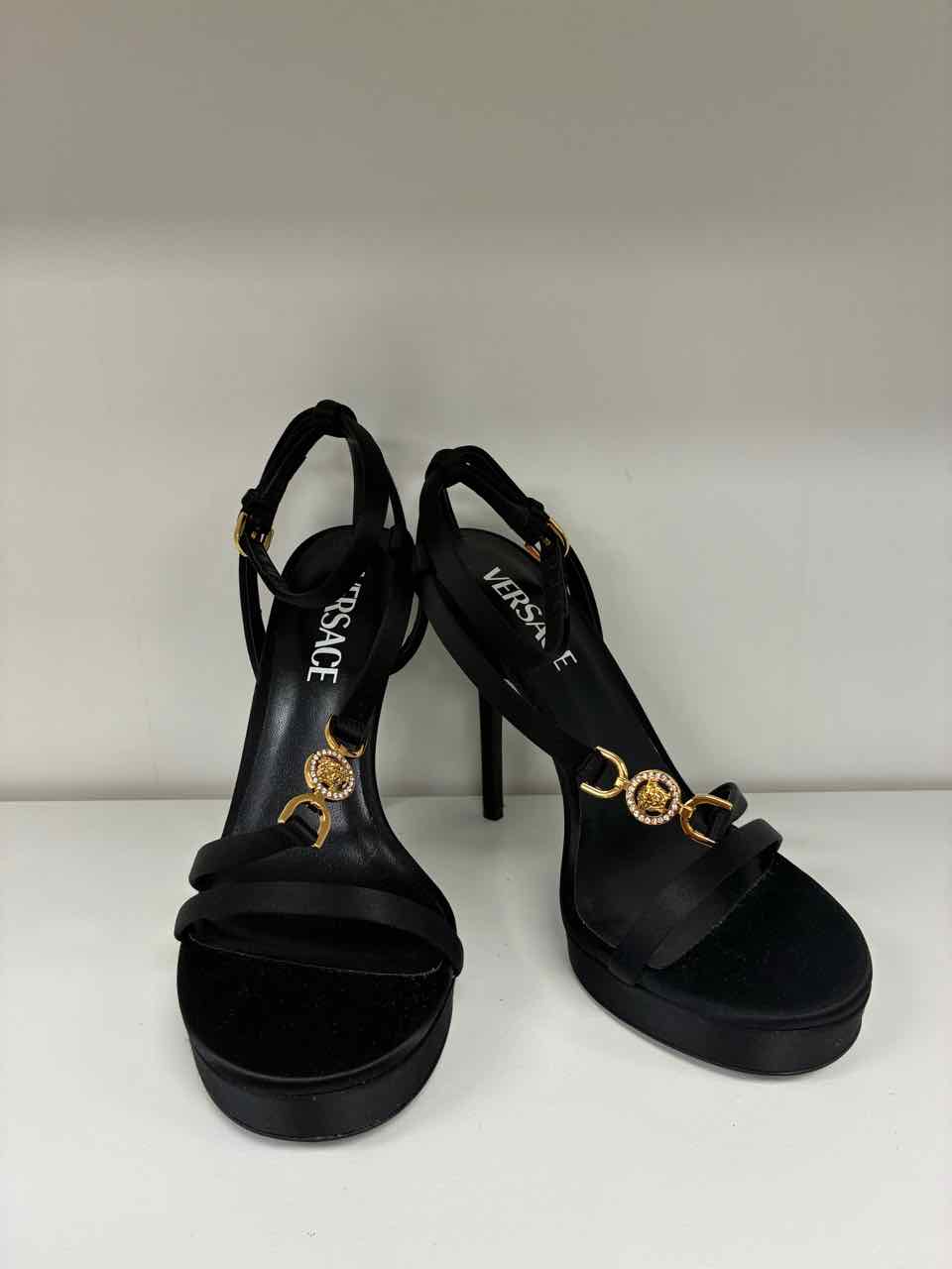 Versace Medusa '95 Embellished Black Satin Sandals 115 mm Size 36