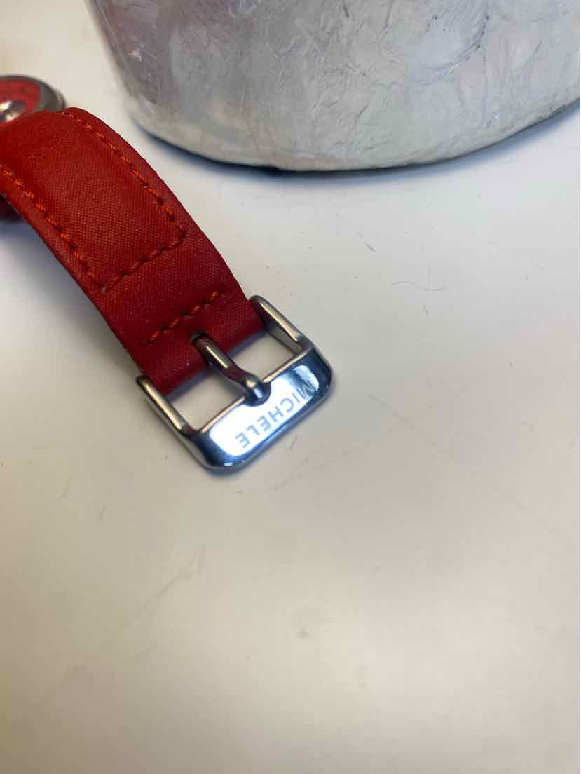Michele Red Watch w/ 3 Silver Circles and Red Leather Strap