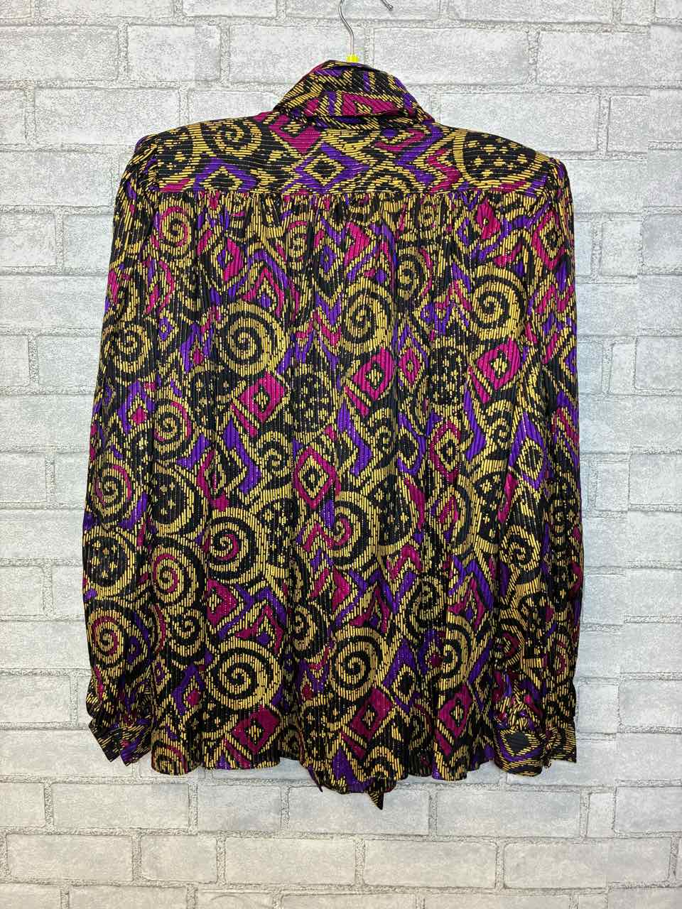 Adrianna Papell Size 10 Silk Vintage Gold Purple Pink and Black Abstract Pattern