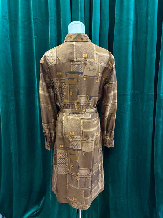 Louis Vuitton Size 34 Brown Silk Trunk Print Shirt Dress