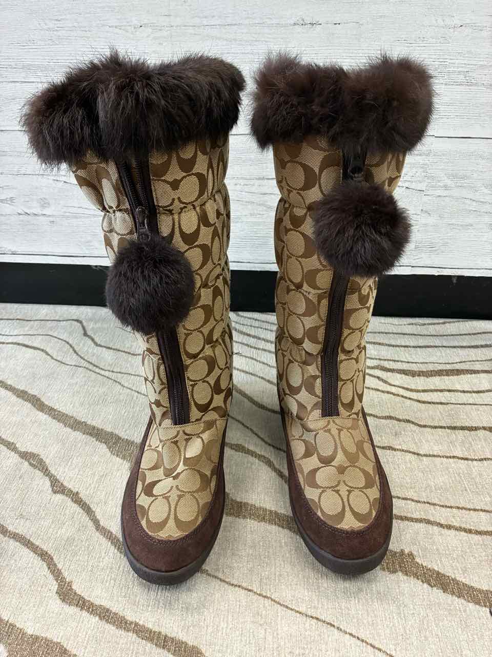 Coach Brown Monogram Theona Signature Tall Boots with Fur Size 11