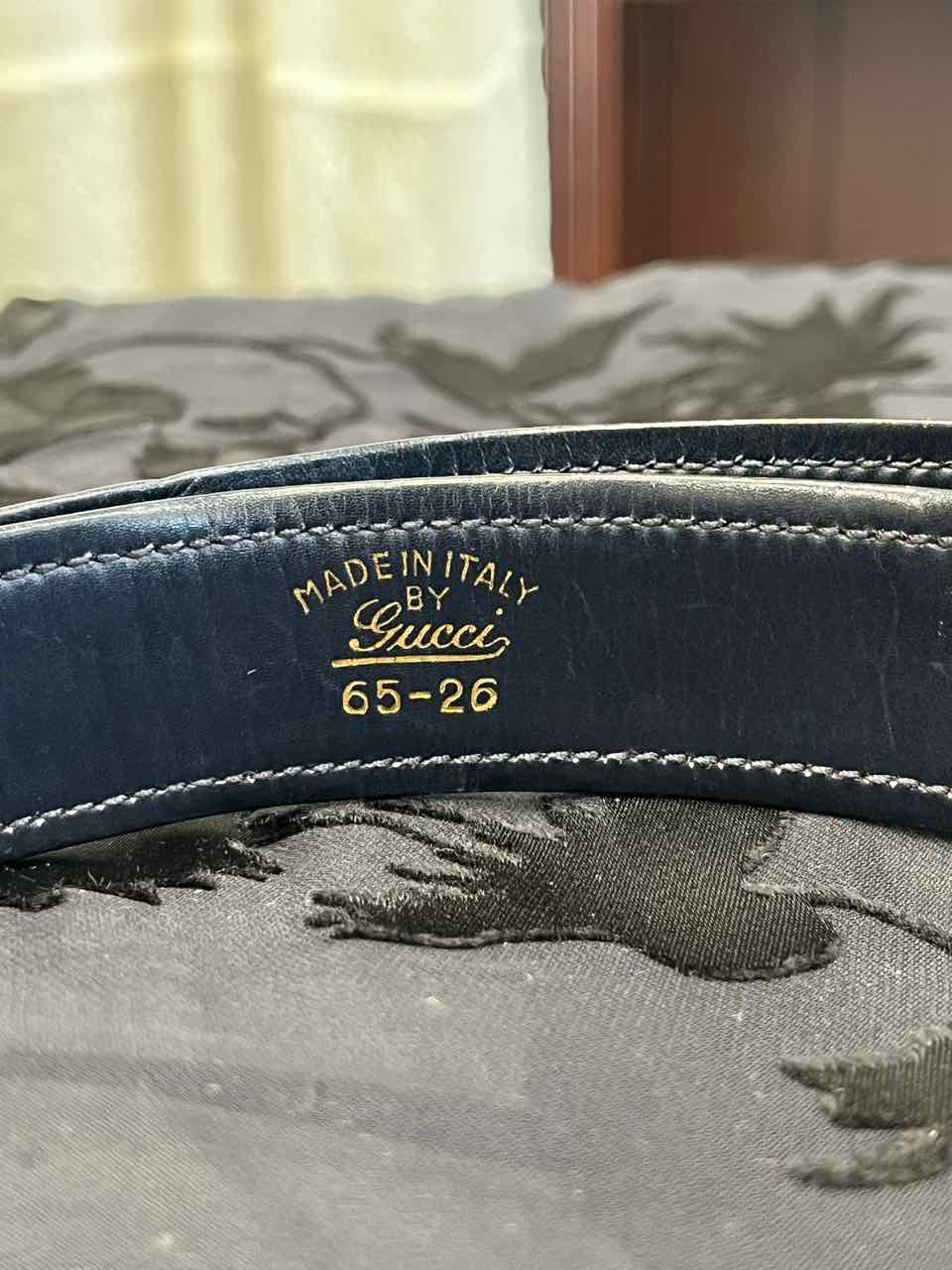 Gucci Leather Belt Vintage Navy Blue Gold Hardware