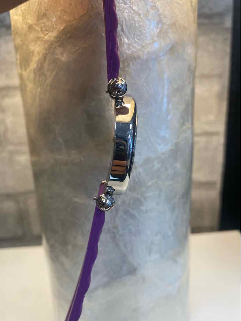 Michele Caber Watch w/ Diamond Bezel and Purple Quilted Silicone Strap