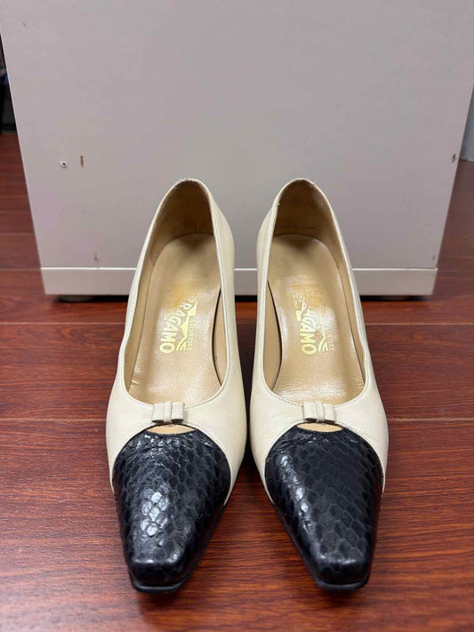 Ferragamo white and black heels