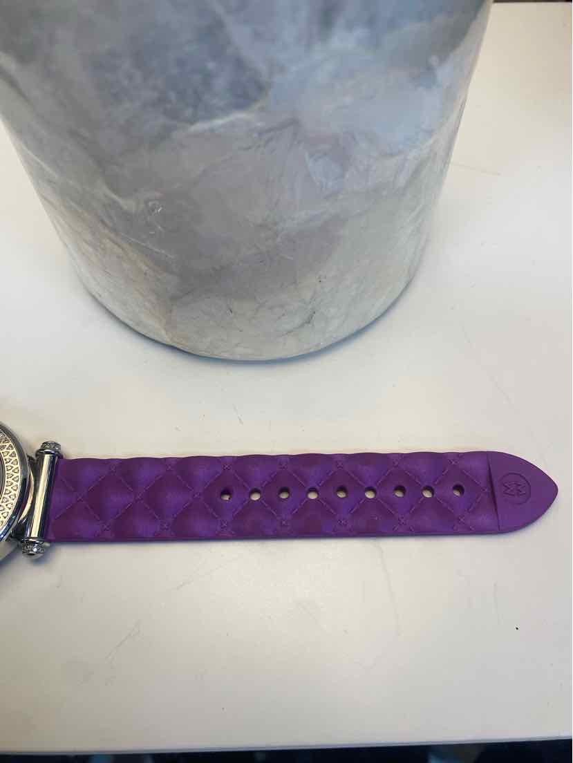 Michele Caber Watch w/ Diamond Bezel and Purple Quilted Silicone Strap