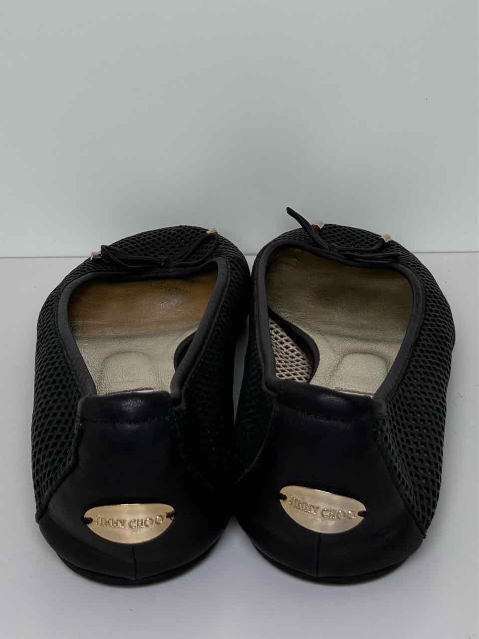 Jimmy Choo Size 39.5 Black Mesh Flats with Bow