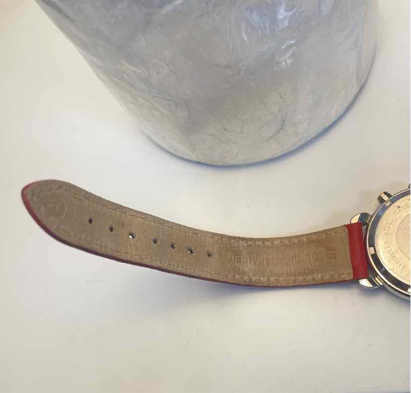Michele Red Watch w/ 3 Silver Circles and Red Leather Strap