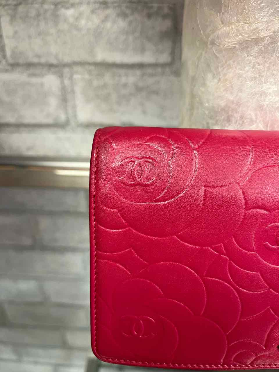 Chanel Vintage Pink/Fuchsia Lambskin Camellia Embossed Long Wallet