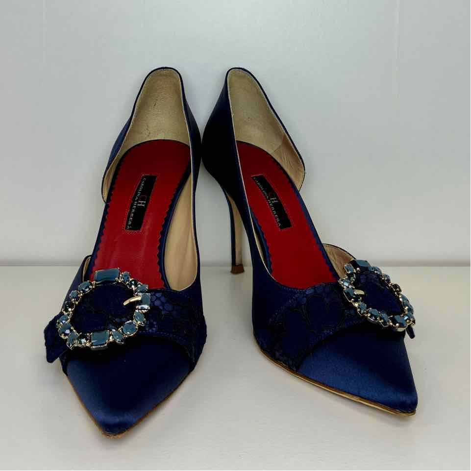 Carolina Herrera Satin Navy Pumps 39