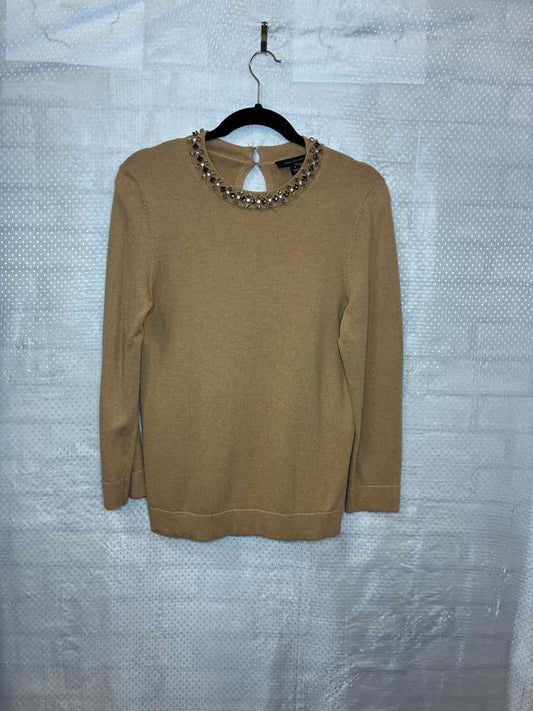 Ann Taylor Camel Sweater With Beaded Collar size Med