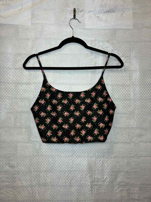Alice and Olivia Black Pink Floral Mid Drift Blouse s