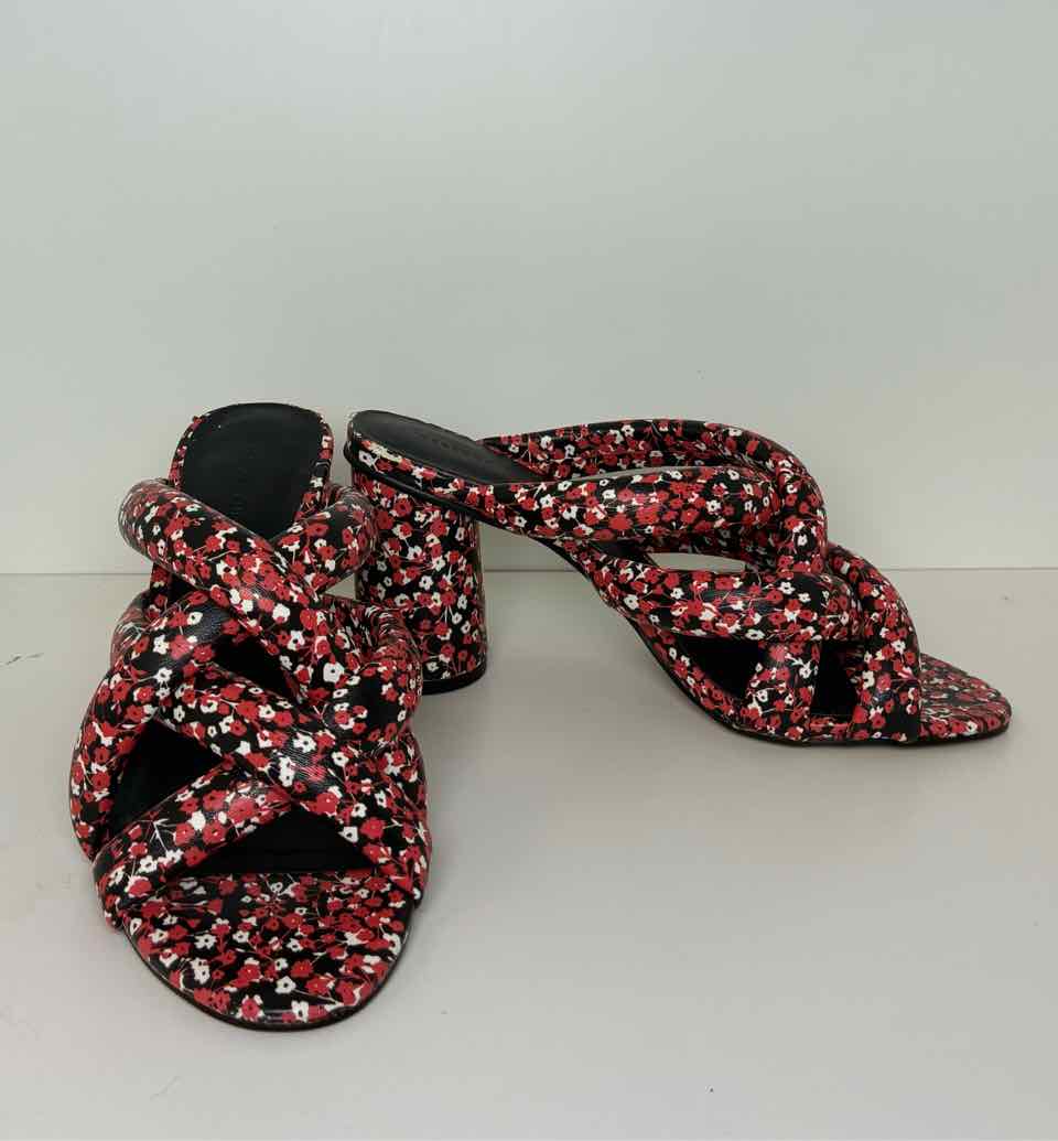 Rebecca Minkoff Size 7 Red and Black Floral Print Strappy Mules