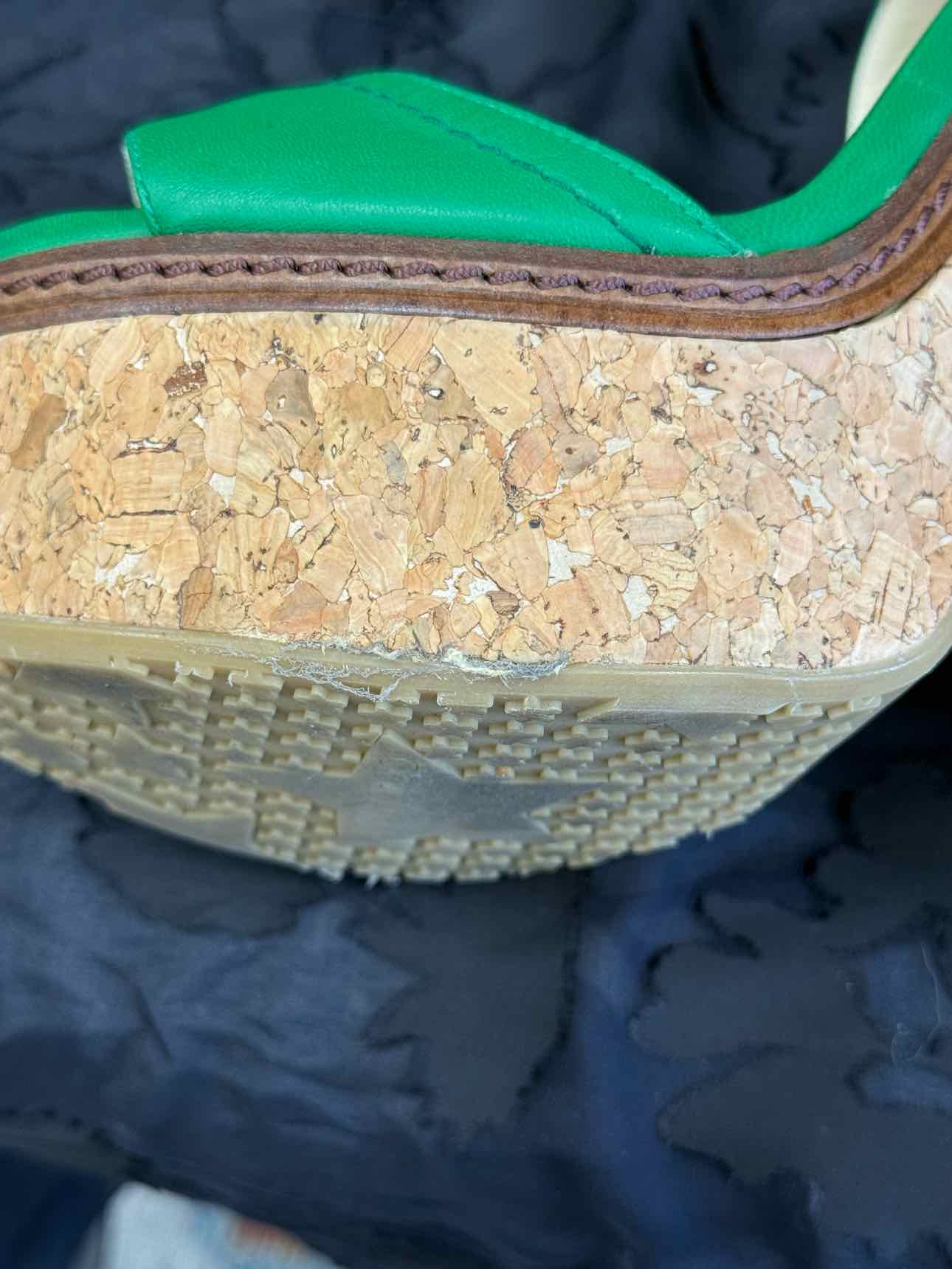 JIMMY CHOO CORK WEDGE SANDAL EMERALD GREEN