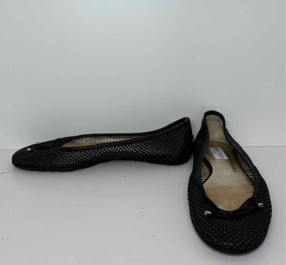 Jimmy Choo Size 39.5 Black Mesh Flats with Bow