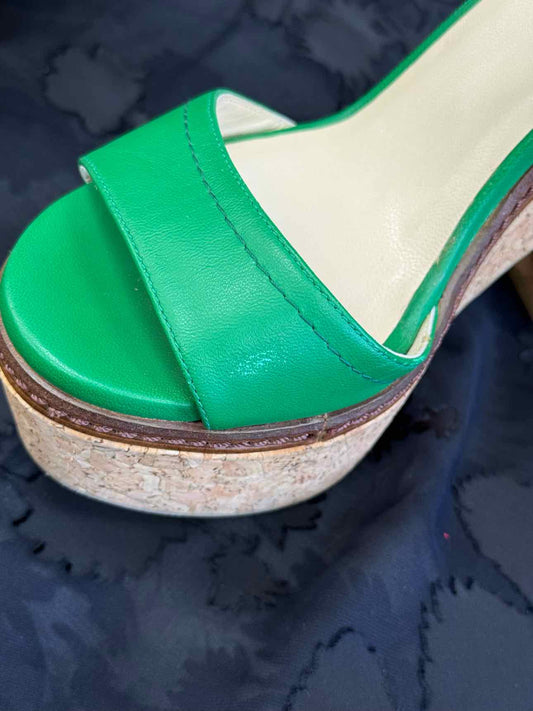 JIMMY CHOO CORK WEDGE SANDAL EMERALD GREEN