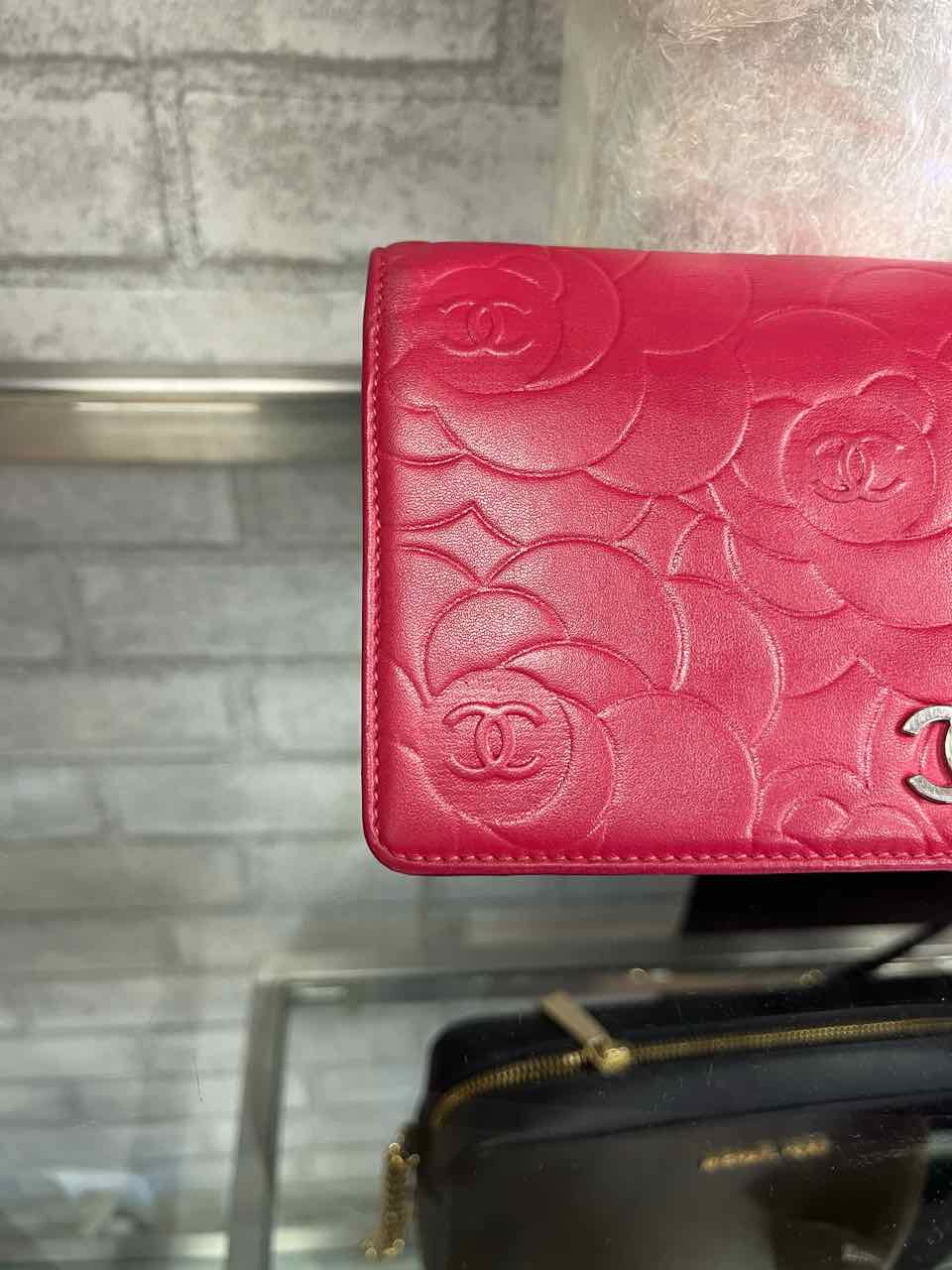Chanel Vintage Pink/Fuchsia Lambskin Camellia Embossed Long Wallet