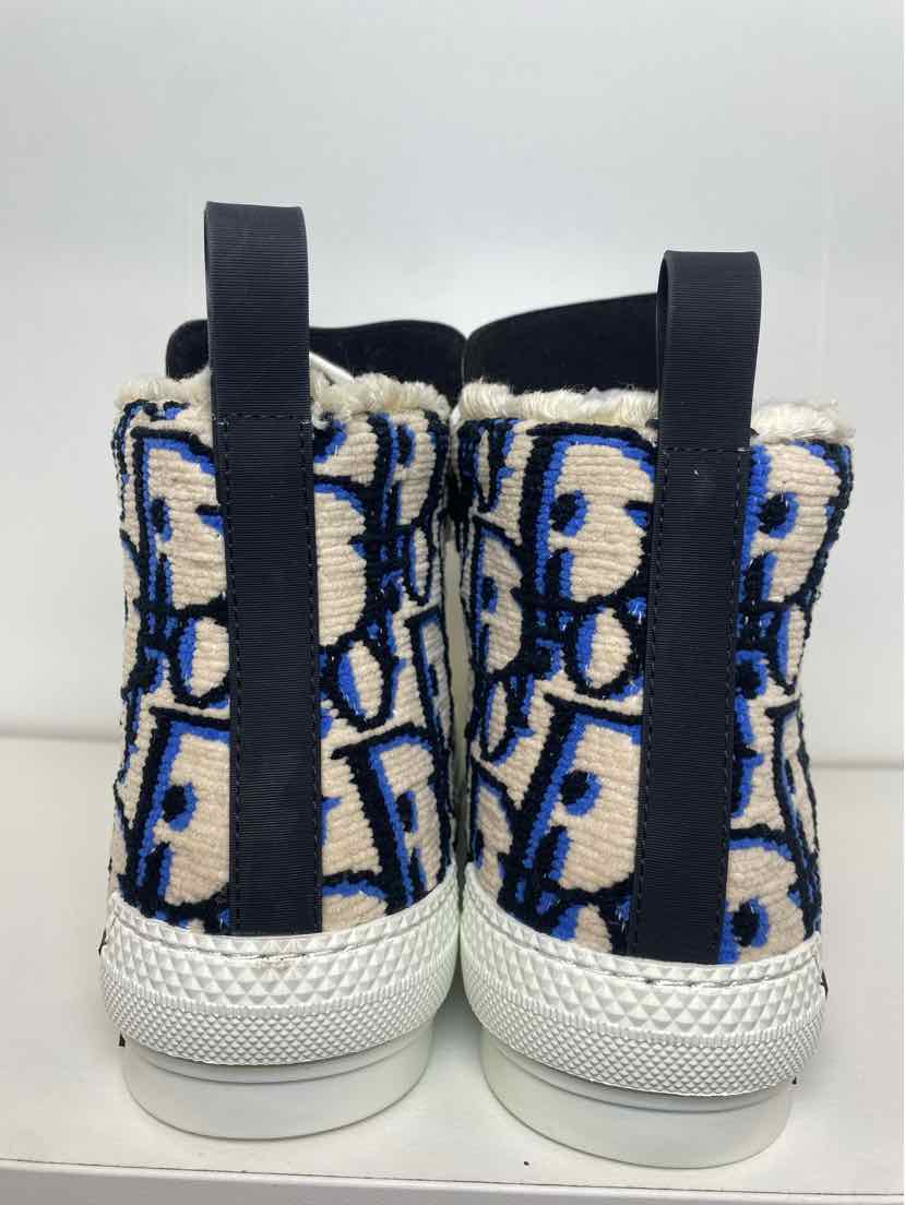 Dior Size 39 B23 High Top Beige, Black, and Blue Dior Oblique Fuzzy Sneakers