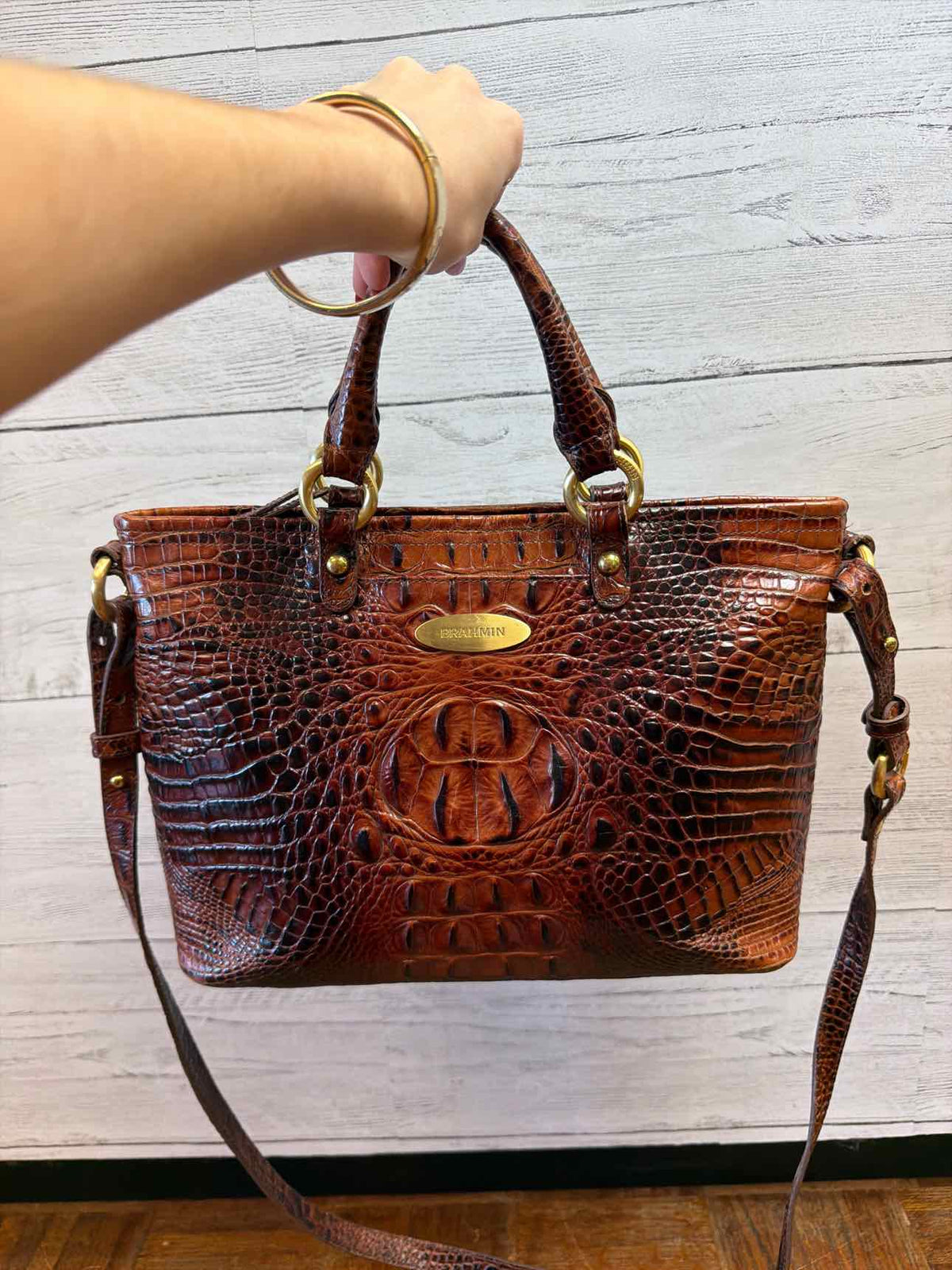 Brahmin Croc embossed leather satchel handbag