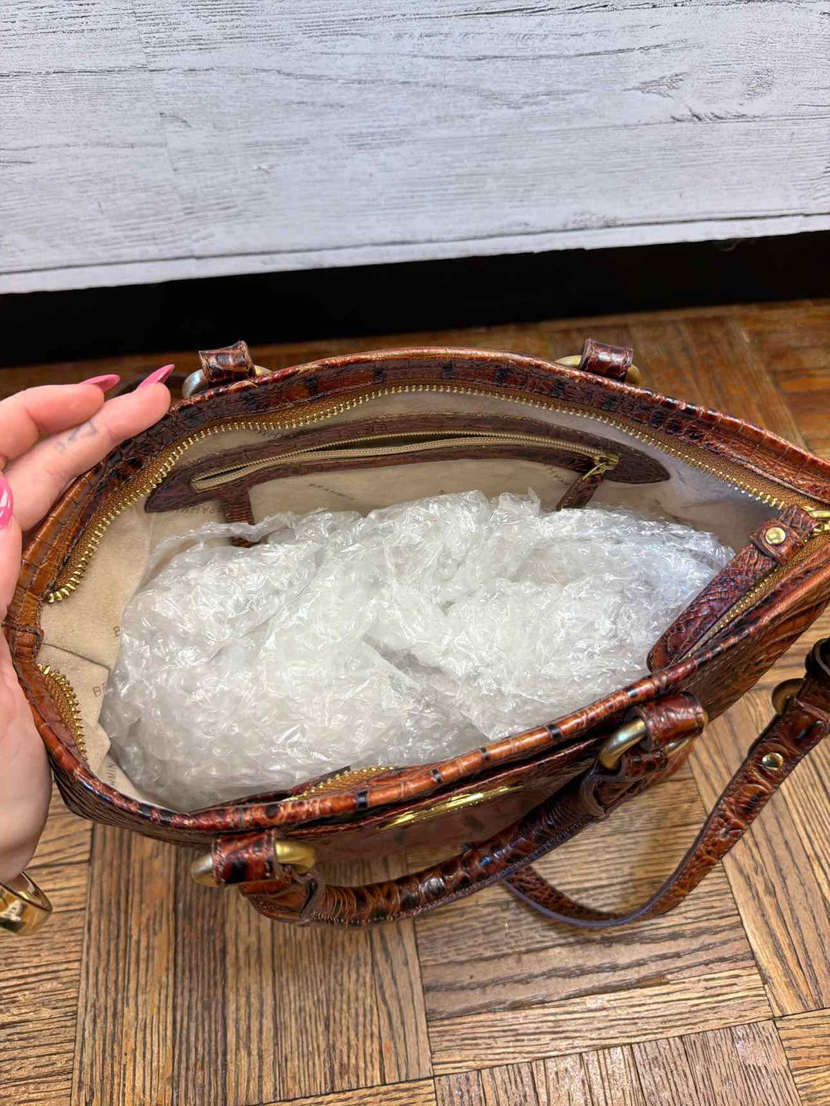 Brahmin Croc embossed leather satchel handbag