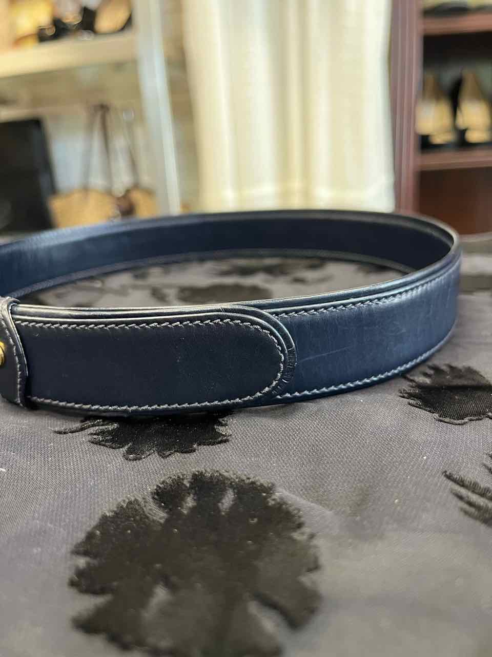Gucci Leather Belt Vintage Navy Blue Gold Hardware