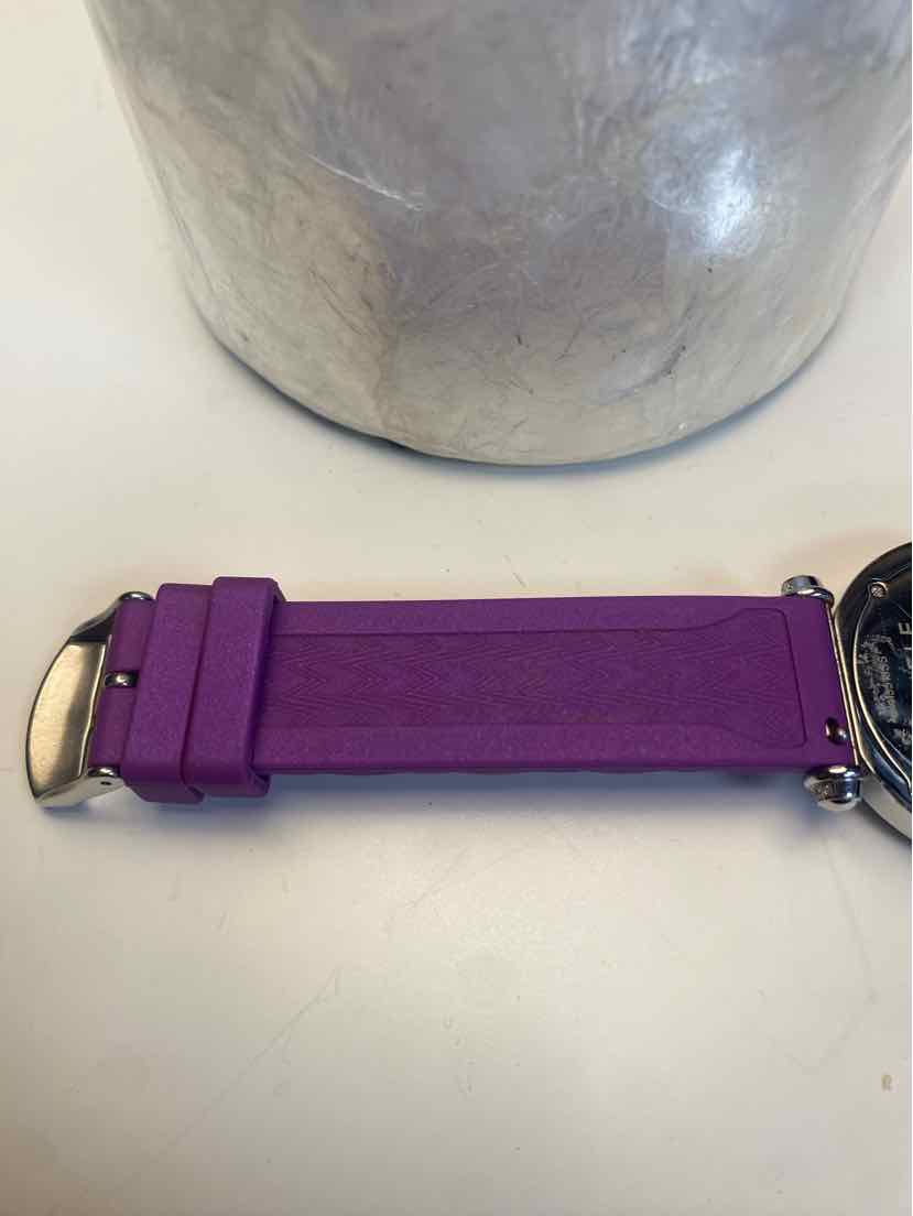 Michele Caber Watch w/ Diamond Bezel and Purple Quilted Silicone Strap