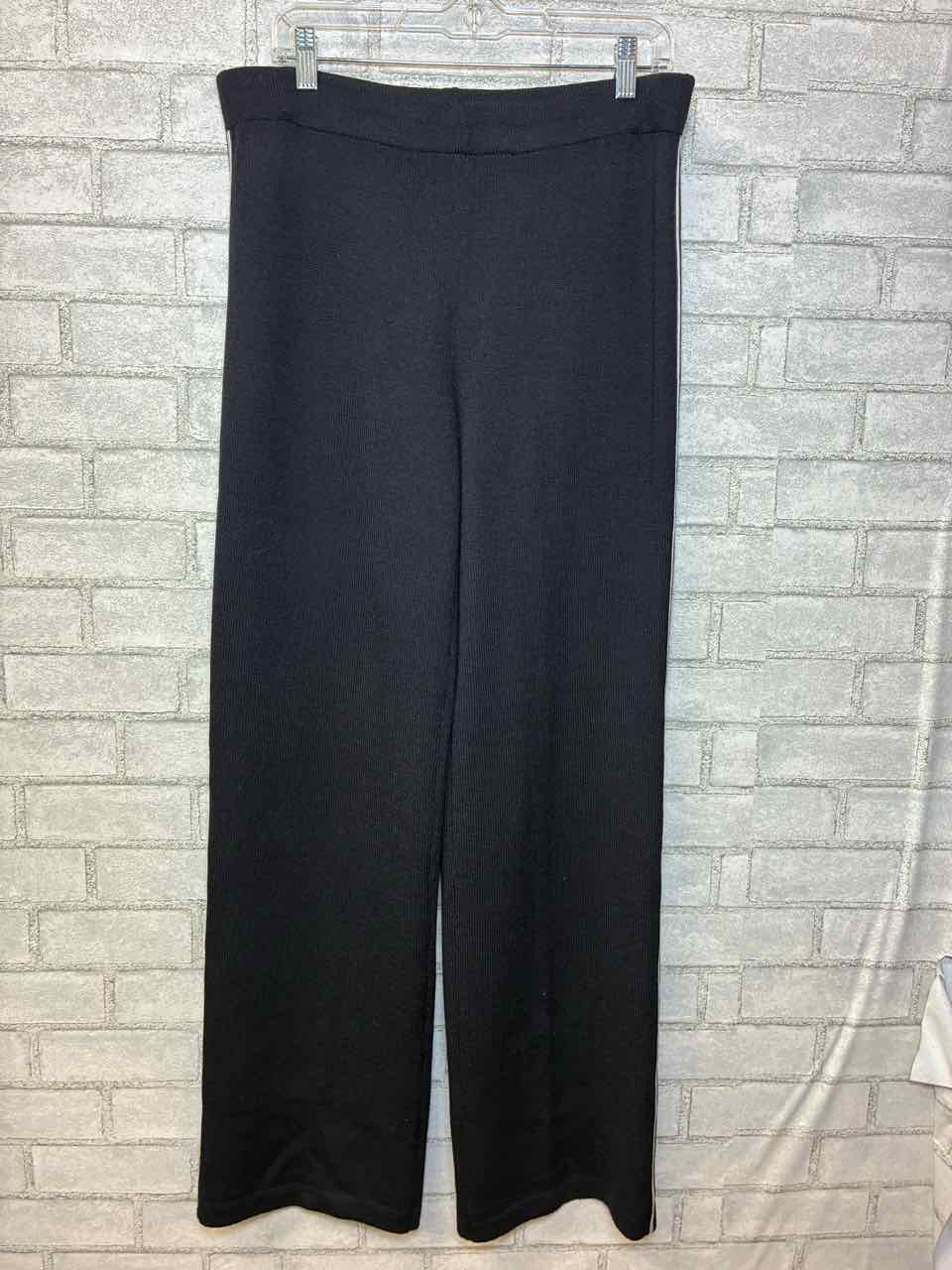 St.John Dark Navy Blue Knit Pants with White Stripes on Side. Size Small