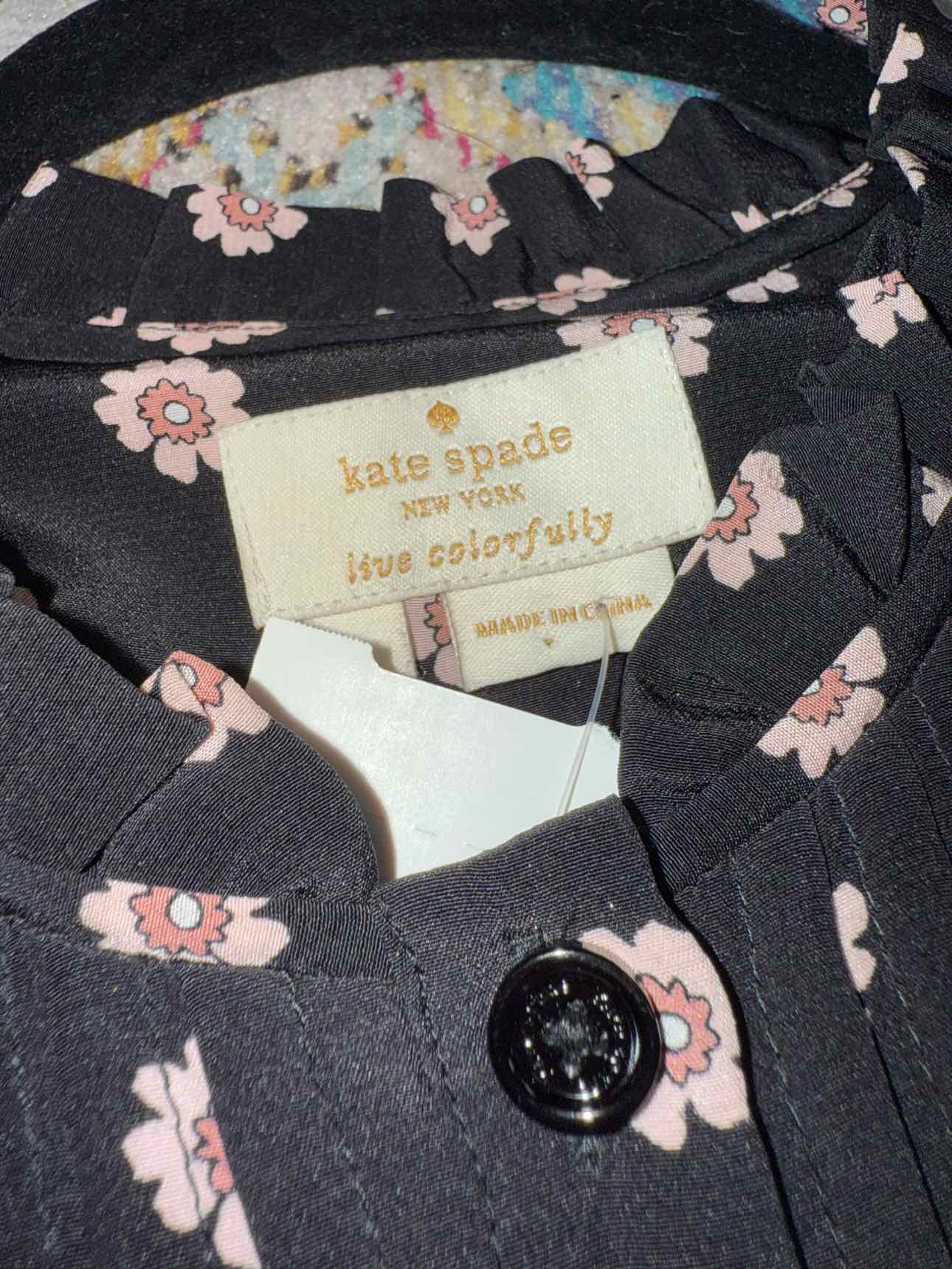 Kate Spade Black Silk Shirt with Pink Flower Pattern S
