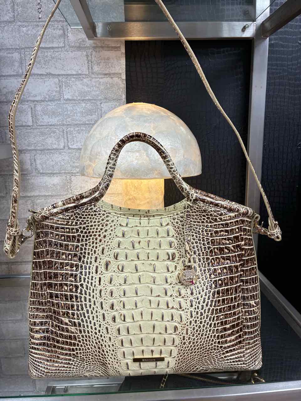 Brahmin Elaine Croc-Embossed Cream Satchel Purse
