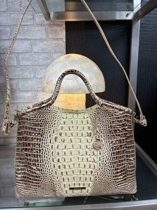 Brahmin Elaine Croc-Embossed Cream Satchel Purse