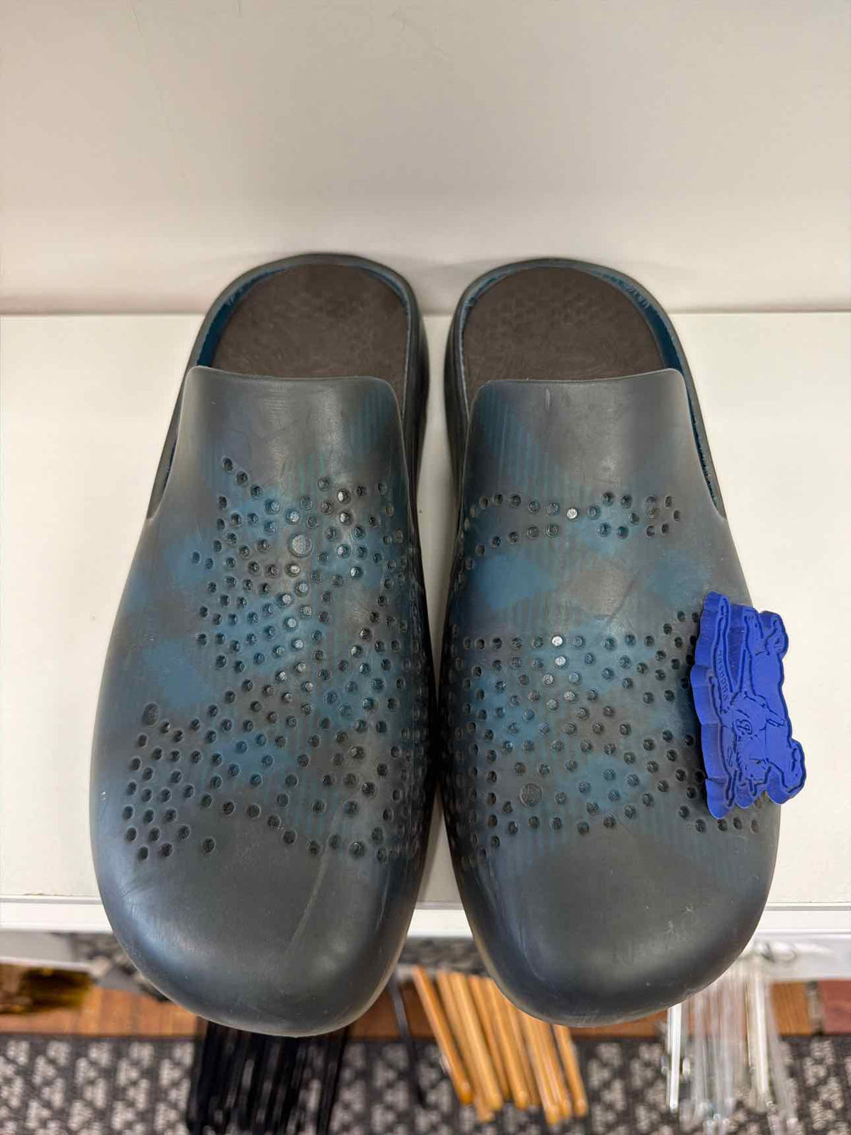 Burberry blue stringray clog slides