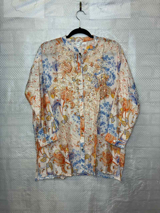 Love Kyla White Floral Blouse Size XL Silk Poly Blend
