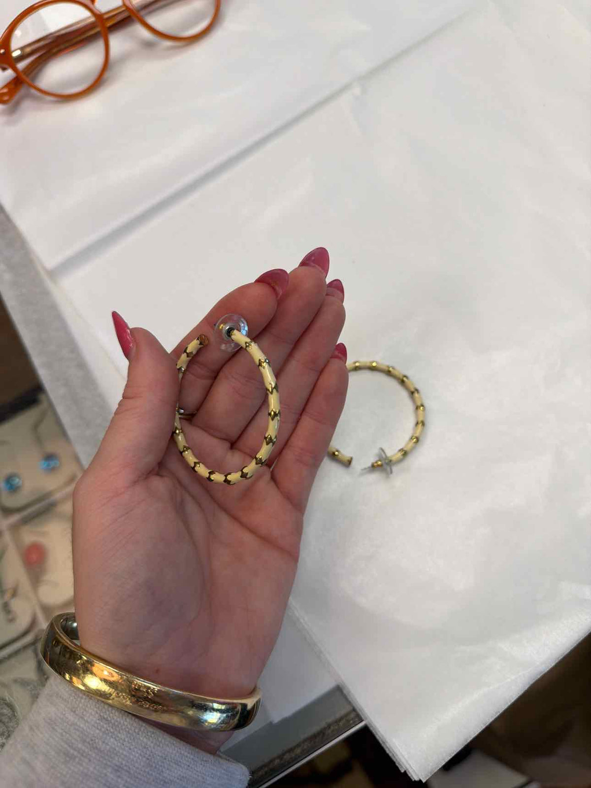 white and gold hoops