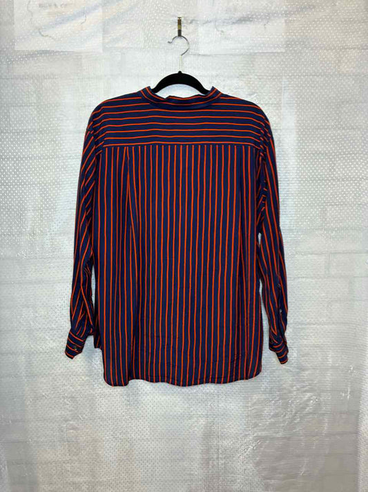 Closed  navy and orange stripe ls blouse L