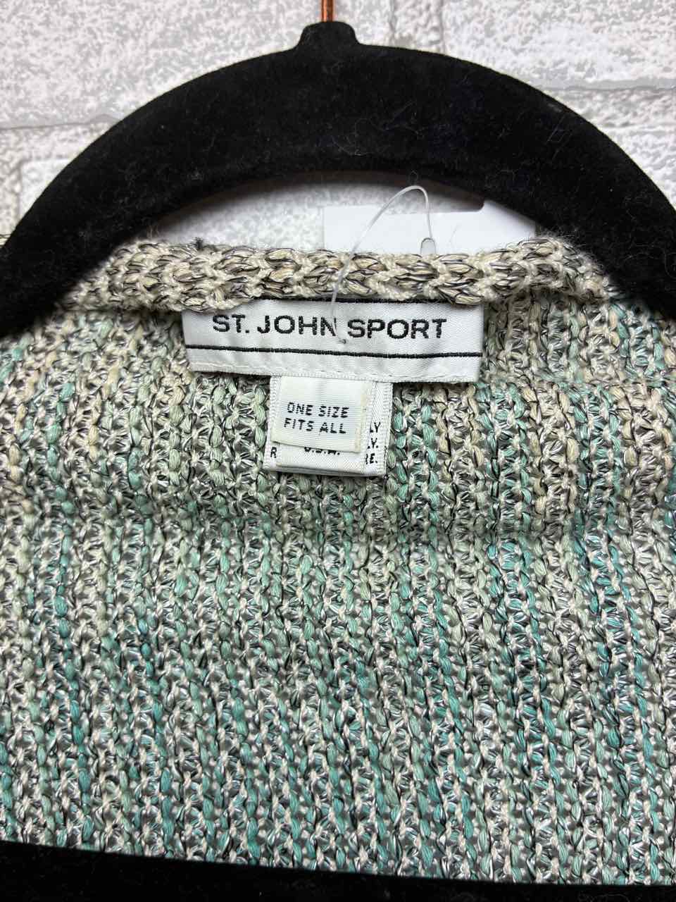 St.John One Size Cream, Teal, and Blue color mix Knit Shawl