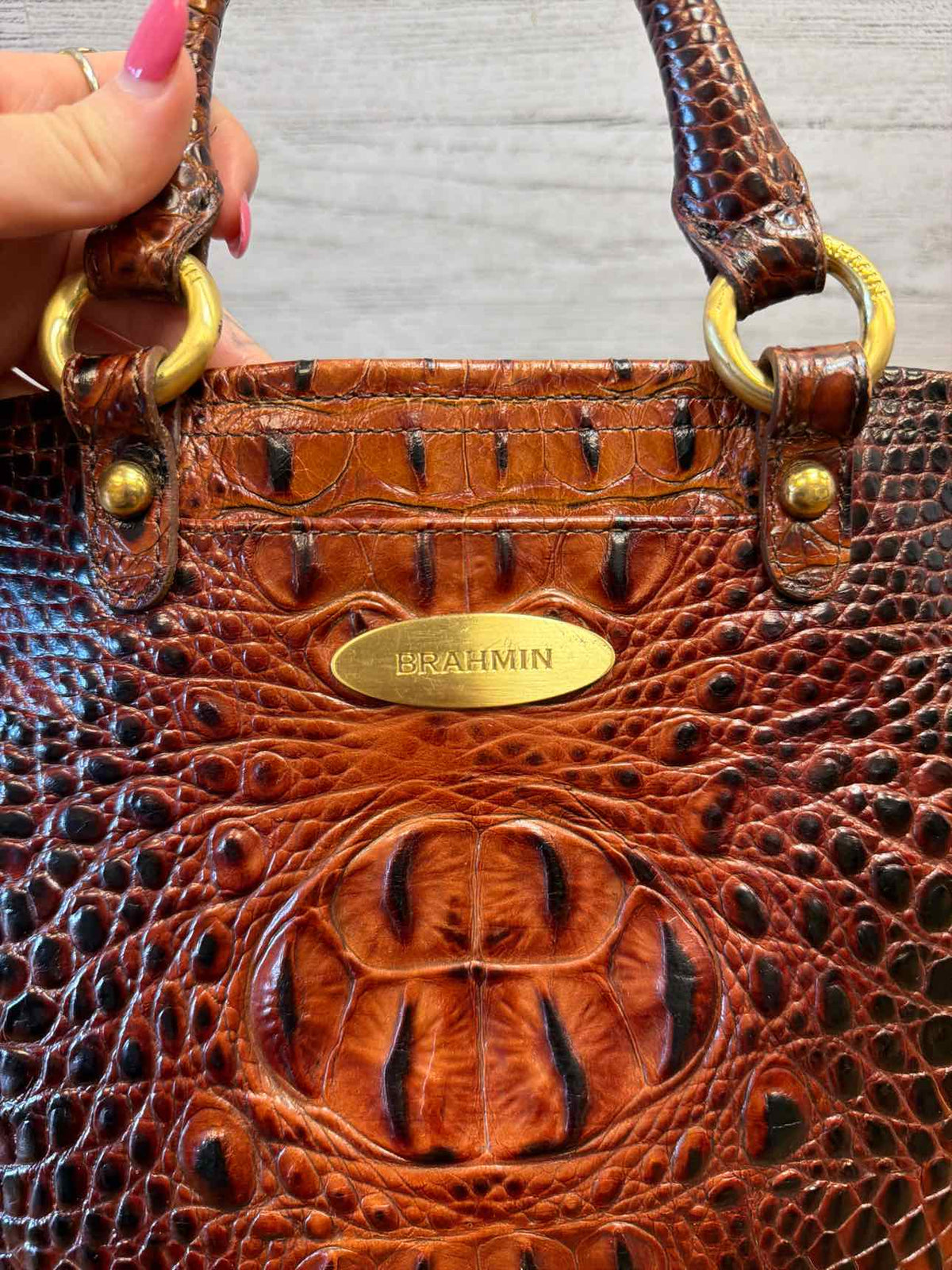 Brahmin Croc embossed leather satchel handbag