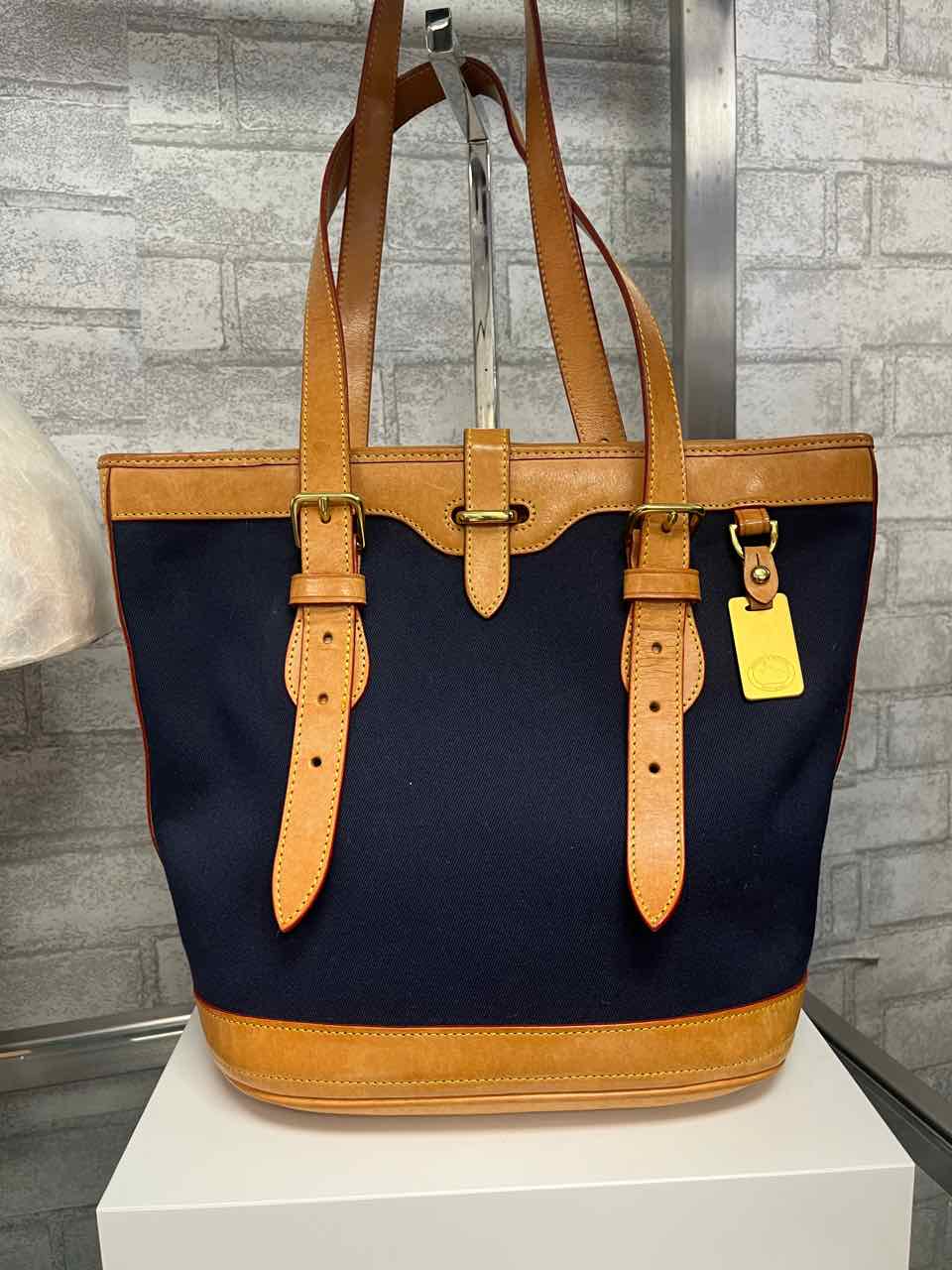 Vintage Dooney and Bourke Navy Canvas and Leather Bucket Bag