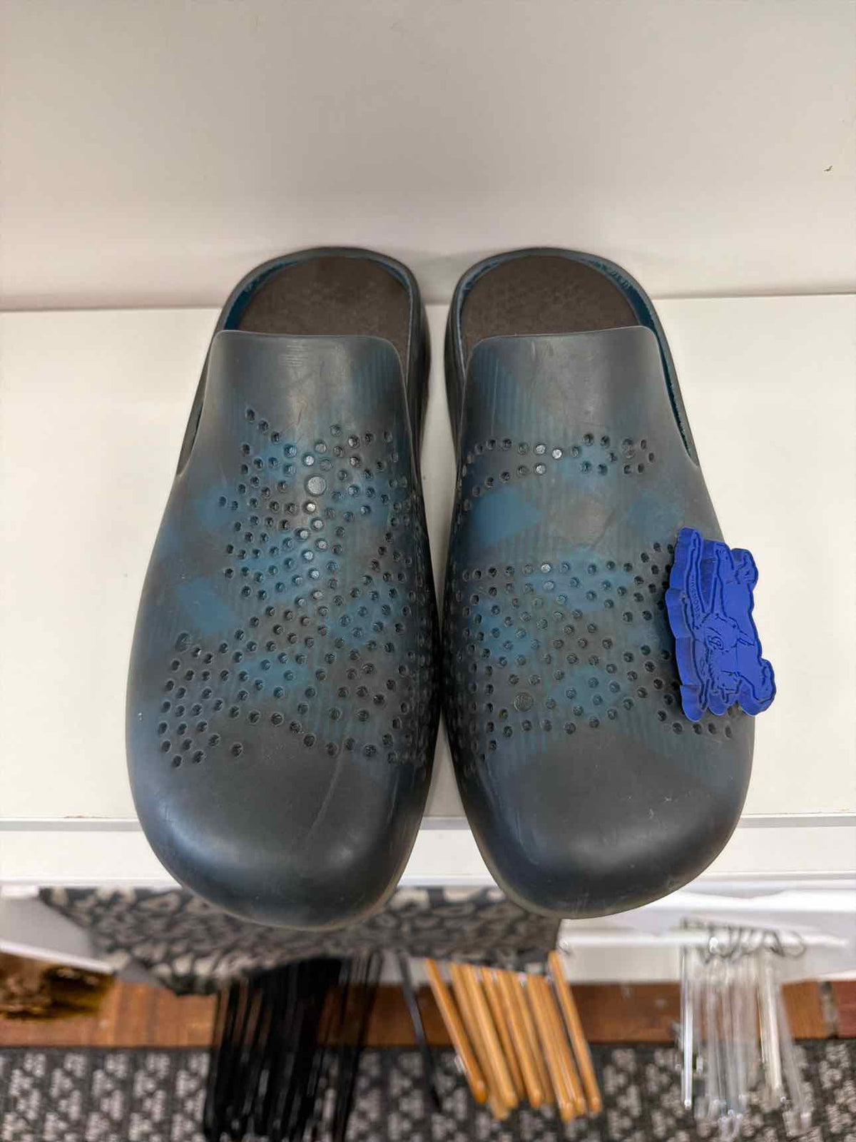 Burberry blue stringray clog slides