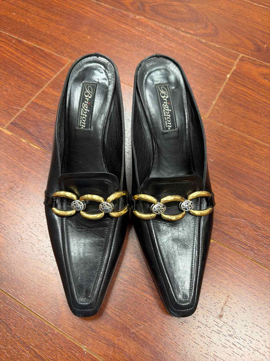 Brighton black leather slide on mules