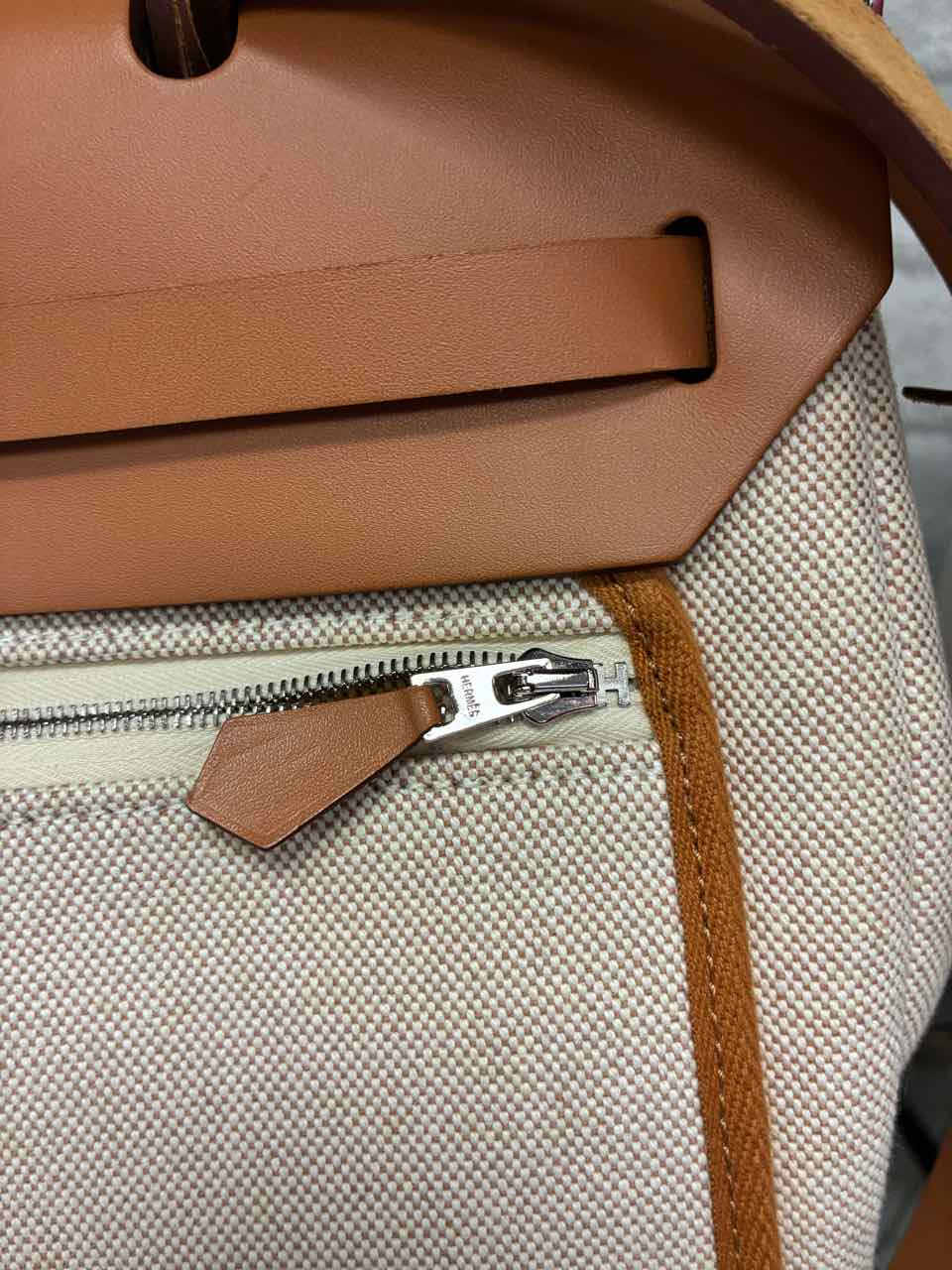 Hermes Herbag Zip 31 bag in Cumin Ecru Beige with Circuit 24 print