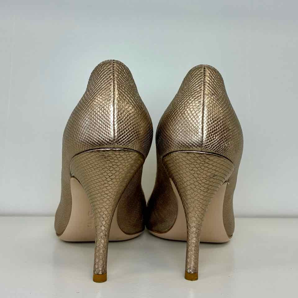 Ferragamo Bronze Peep Toe Tiberia Snakeskin Pumps  8