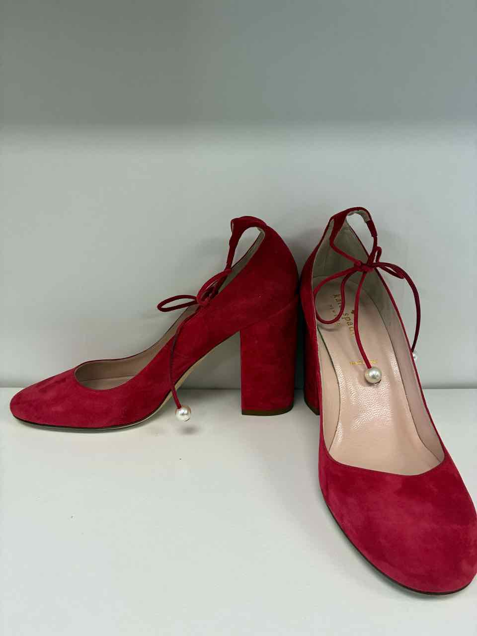 Kate Spade Size 8 Red Suede Pumps w/ Pearl Ankle Strap