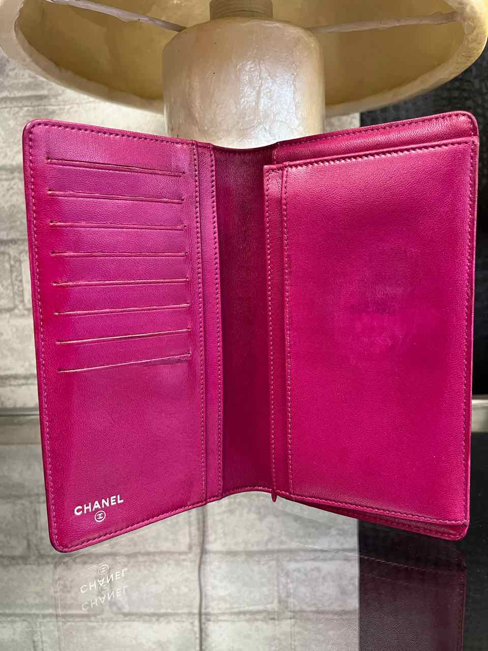 Chanel Vintage Pink/Fuchsia Lambskin Camellia Embossed Long Wallet